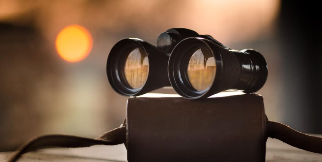 organic search for drug rehabs, binoculars sitting on desk representing search in a busy world